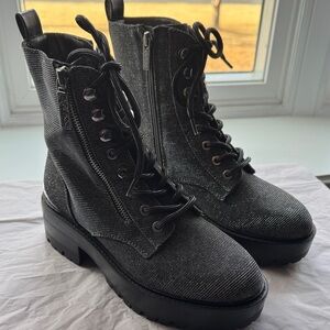 Guess Shimmering Black Combat Boots